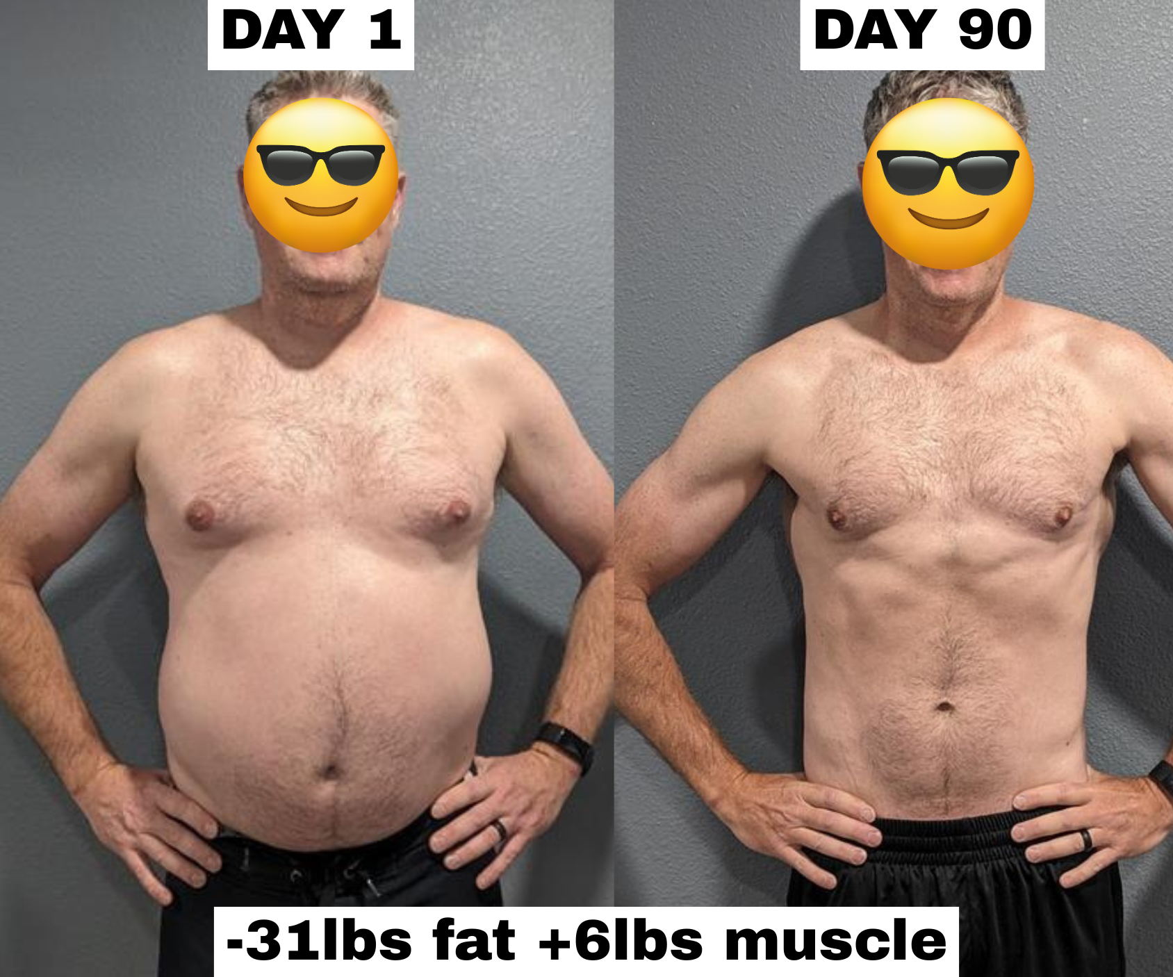 Dad transformation, down 31 pounds of fat and up 6 pounds of muscle